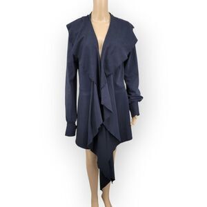 Testimony Los Angeles Black French Terry Duster Jacket Cascading Ruffles Front